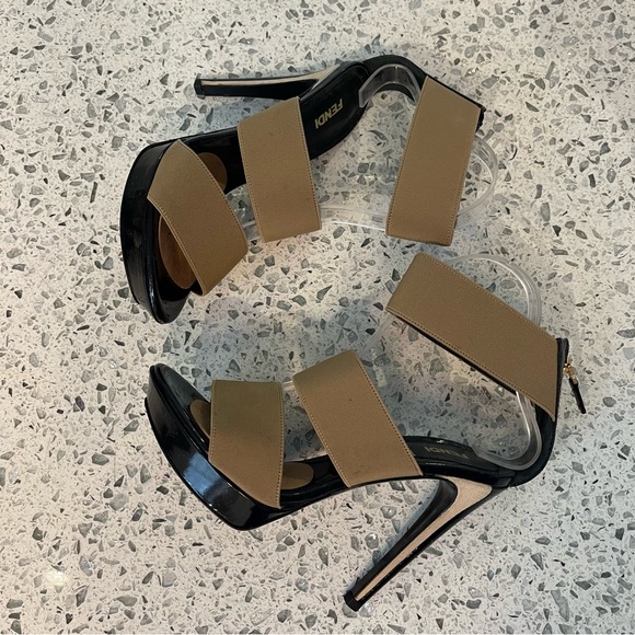 Fendi Tan Vernice Elastic Strap Heels - Picture 7 of 7